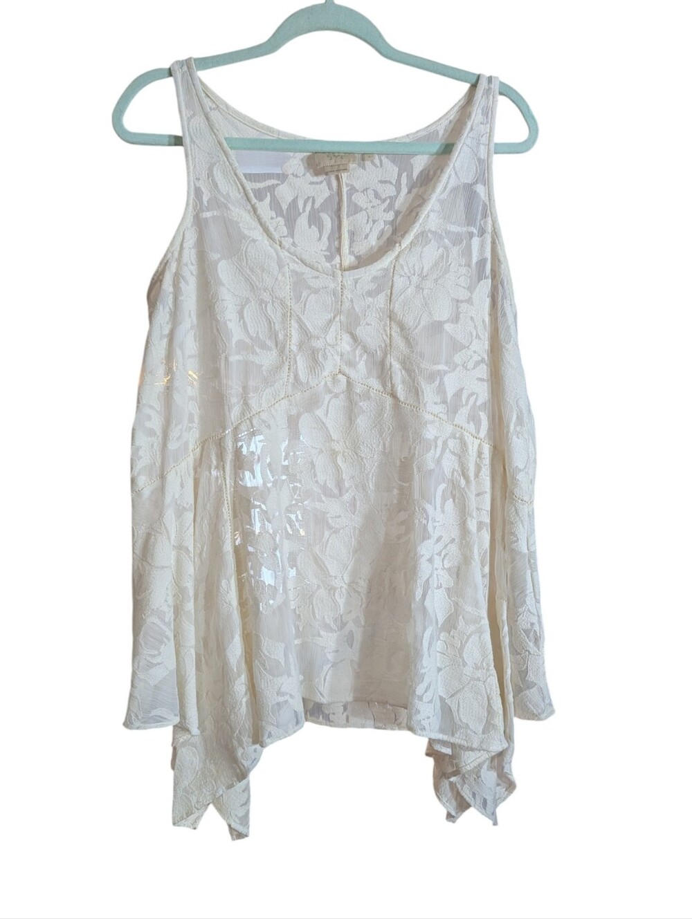 Vanessa Virginia Anthropologie Ivory Floral Burnout Handkerchief Hem Tank Top M - Picture 2 of 11